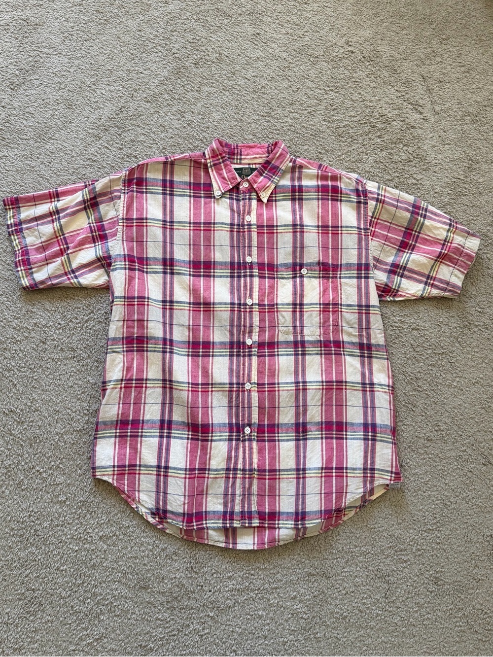 VTG ~ 1980s ~ Orvis ~ Pink and White Plaid Short-Sleeve Button-Down ~ Size M